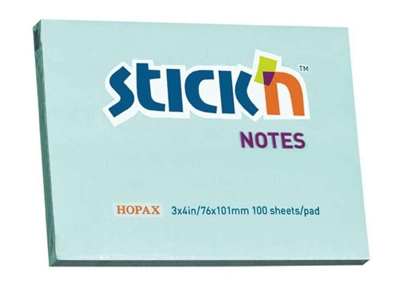 Клейкие листики STICK`N 76 х 101 мм, голубые , 100 листов