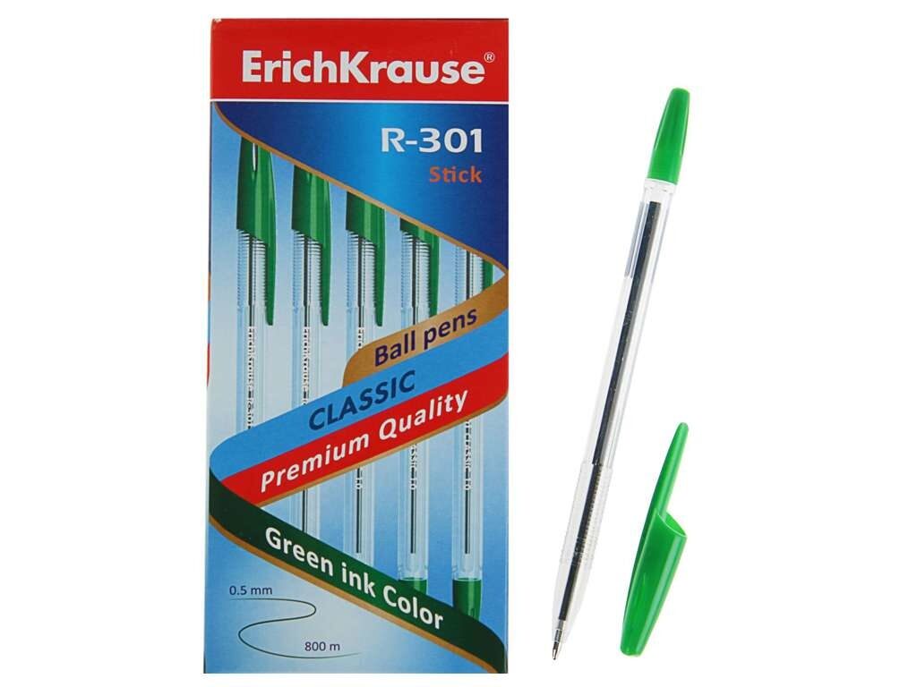 Ручка шариковая ERICH KRAUSE "Classic Stick R-301", 1,0 мм, зеленая